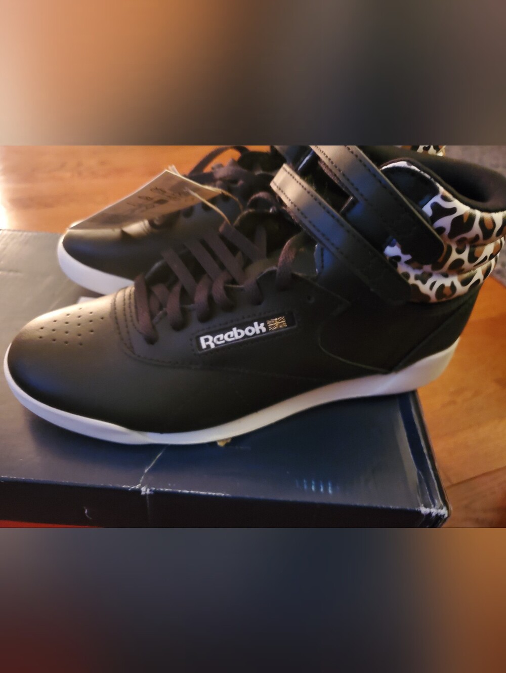 Reebok Freestyle Junior Hi High Top Sneakers Black With Cheetah/Leopard Print - Picture 5 of 8